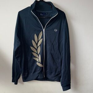 Fred Perry Blue Zip Up Track Jacket with off white Leaf Design